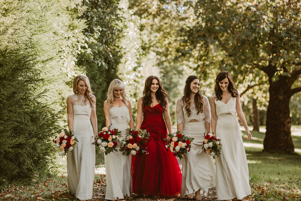 red, gown, wedding, dress